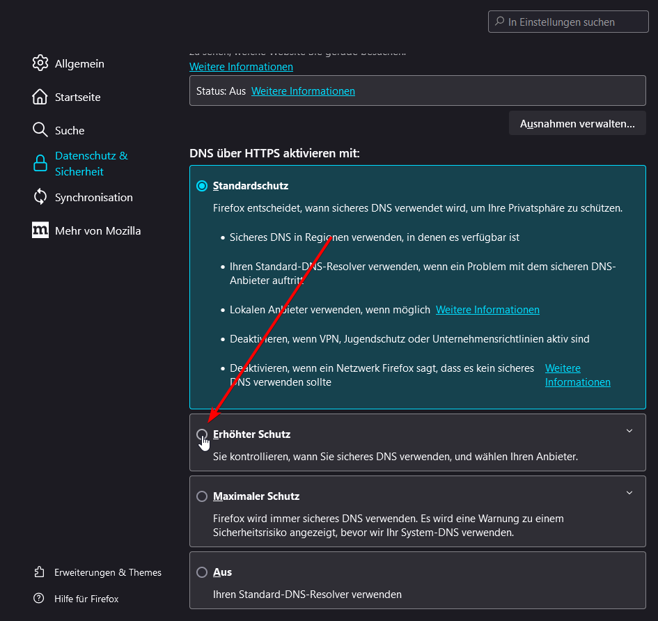 Firefox Erhöhter Schutz