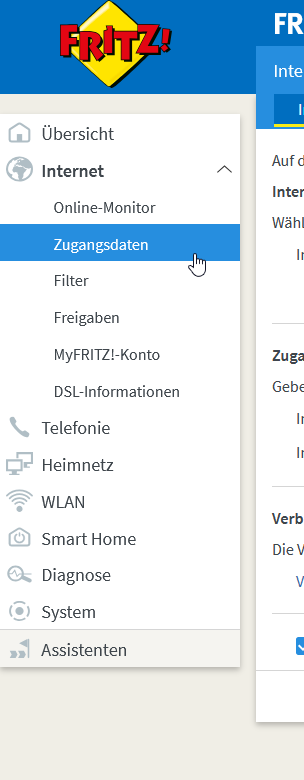 Fritzbox Internet Zugangsdaten